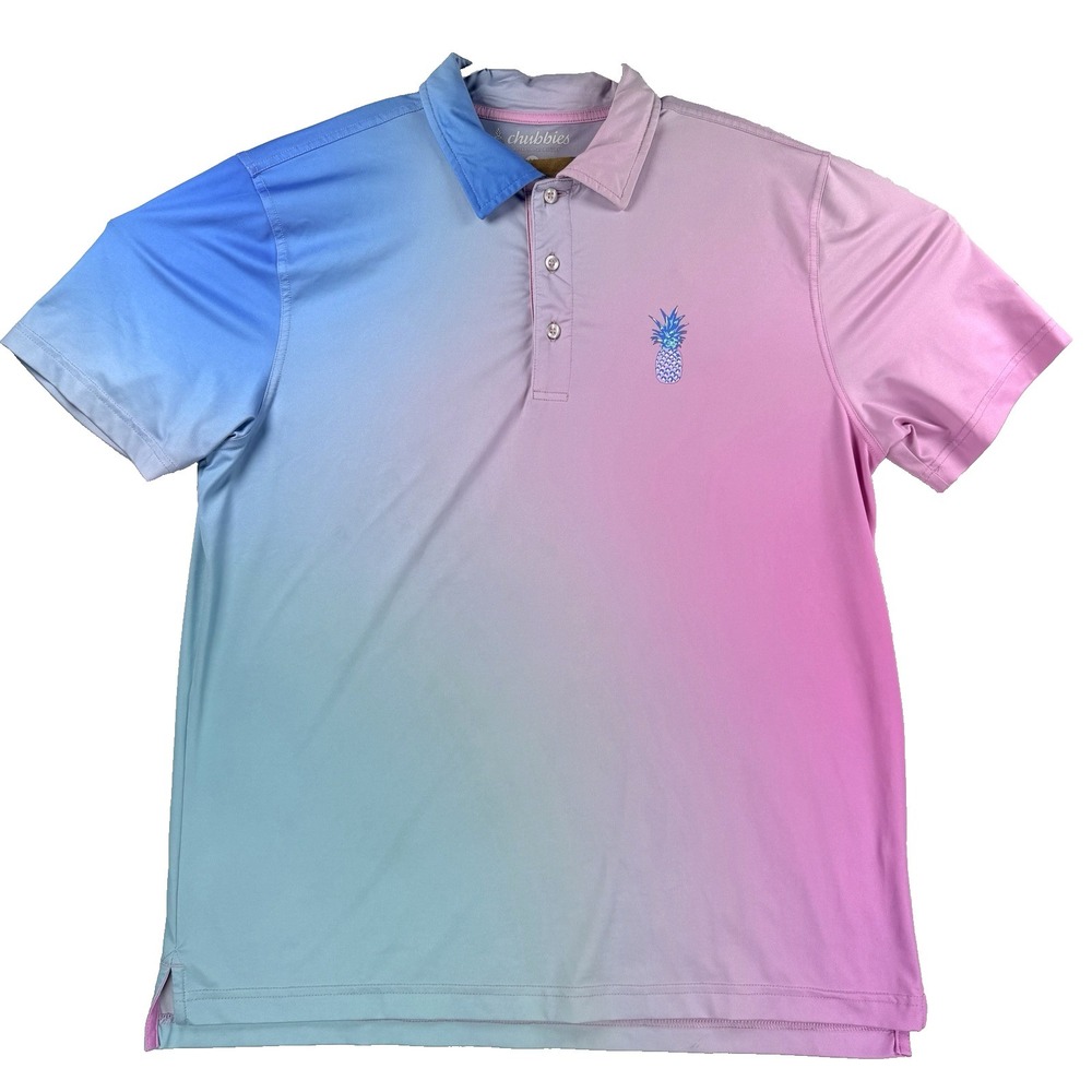 Mens Chubbies Performance Polo Ombre Gradient Blue Pink Size Medium Stretch
